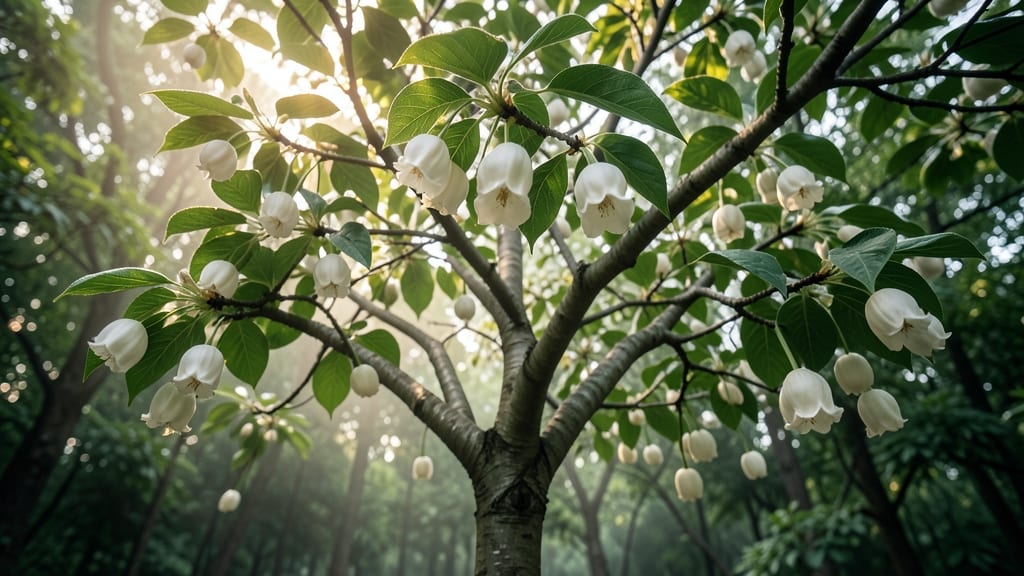 Japanese Snowbell Tree with White Pom Poms