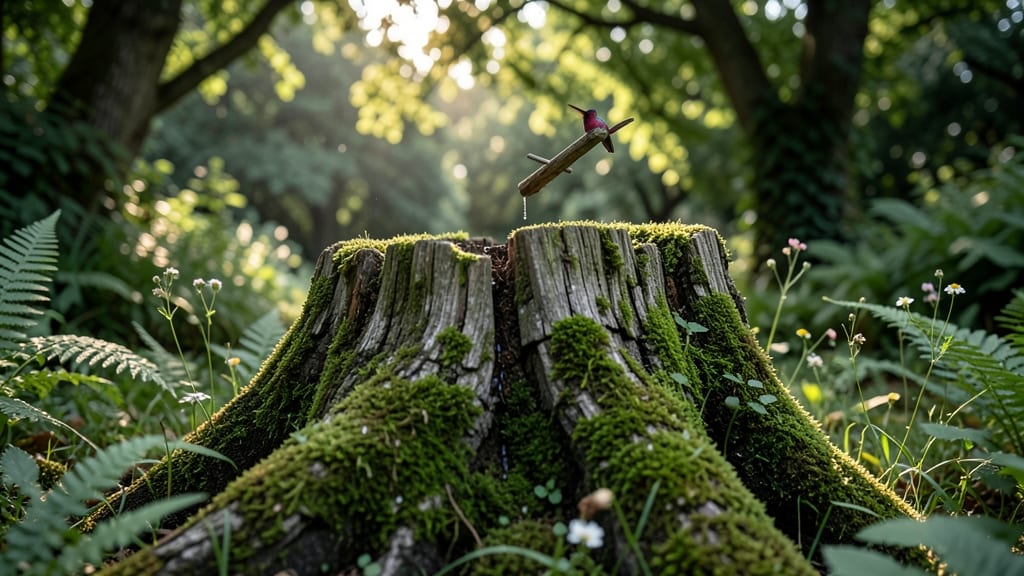 Moss-Covered Stump Hummingbird Perch